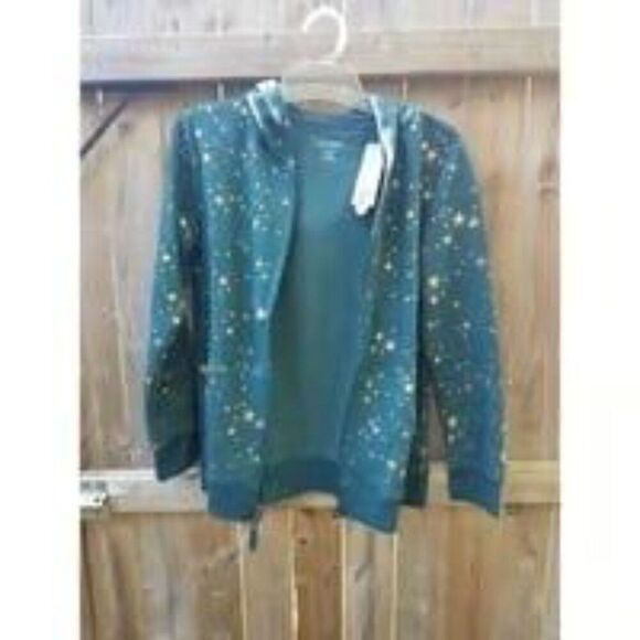 Plus XXL 18 Kids Teal Blue Kids Hooded Zip Jacket Gold Stars by Cat & Jack - Picture 2 of 11